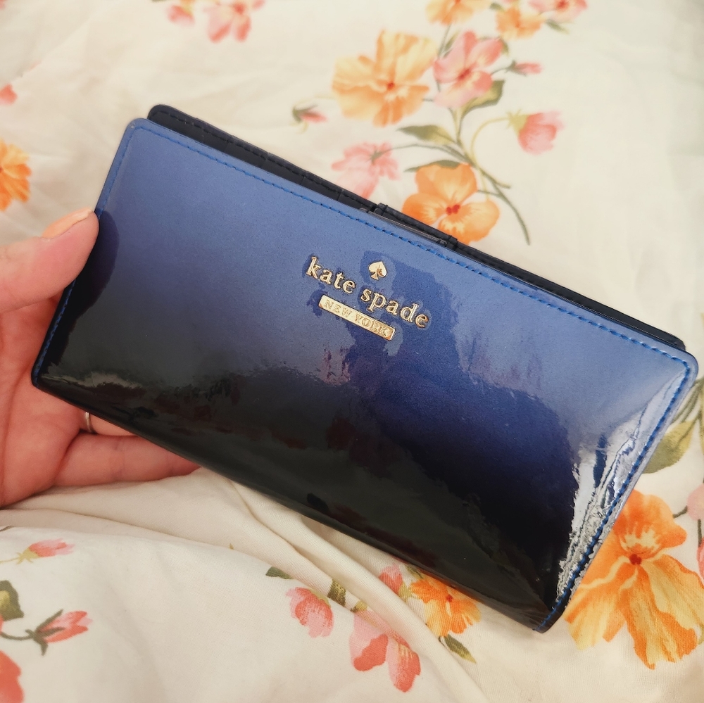 Kate Spade blue ombre patent leather bifold wallet
